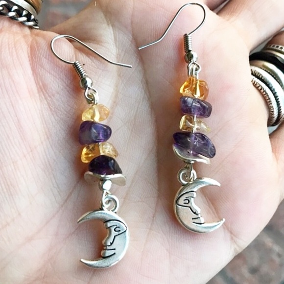 Silverskylight Jewelry - Genuine Amethyst & citrine silver moon earrings